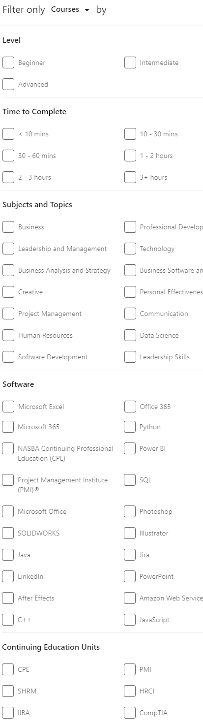 Linkedin Courses filter