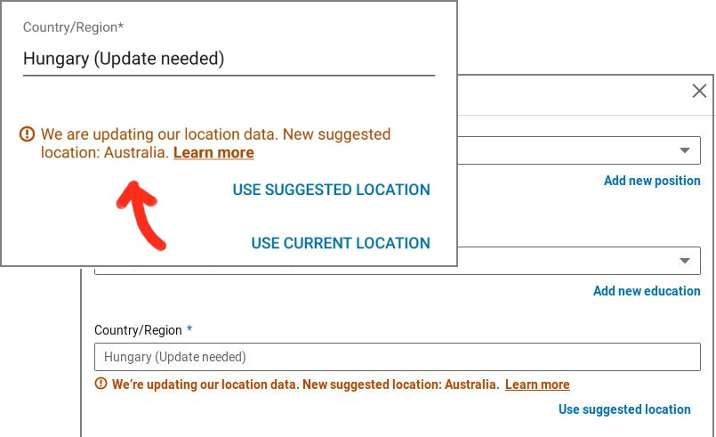 Linkedin Australia bug